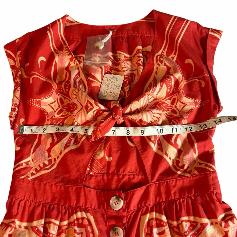 FREE PEOPLE RED ORANGE BOHO V-NECK BUTTON FRONT MIDI DRESS SIZE 0 NWT